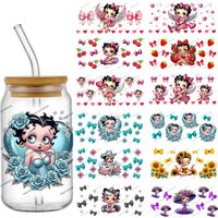 Fashionable women Cartoon Artwork UV Sticker DIY Decals 3D transfers uvdtf stickers 16oz uv dtf cup wraps for Libbey Glasses