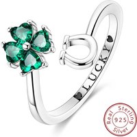 100% Silver Clover Horseshoe Open Ring Original Design Zircon Finger Rings For Women High Quality Wedding Jewelry Gift