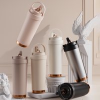 500/750ML Flat Bottom Ceramic Thermos Cup with Straw Coffee Portable Kettle Thermos Cup Non-Spill with Telescopic Straw