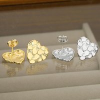 Heart Nugget Earrings for Women Men Irregular Textured Hammered Love Ear Jewelry Gift Minimalist Hypoallergenic Stud Earrings