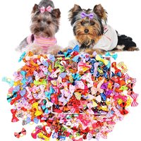 100PCS Color in Random Cute Puppy Dog Small Bowknot Hair Bows,Yorkie Doggie Bows with Rubber Band Pet Grooming Bows