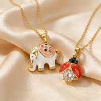 Cute Enamel Ladybug Elephant Pendant Necklace for Women Girl, Fashion Zircon Colorful Charms Necklace, Dainty Jewelry Gifts