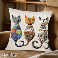 45*45cm Three Colorful Cats Pillowcases Cute Animal Pattern Reusable Pillow Cover Sofa Ornaments Living Room Bedroom Home Decor