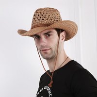 Chapeau de Cowboy Pliable en Paille Tissée de Style Rétro pour Homme, Casquette de Haute Qualité pour Voyage en Plein Air, 60cm, E27, NZ0043, Printemps et Été