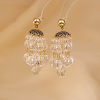 Light luxury, fashionable and exquisite crystal earrings, high-end heavy-duty tassel earrings, niche retro palace style earrings