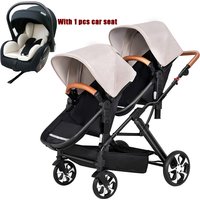 EU-Lager 3-in-1 Zwillingskinderwagen mit Autositz, Zwillingskinderwagen mit Moskitonetz und Regenschutz, hohe Sitzposition, klappbar, beidseitig nutzb