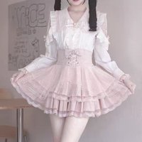 2026 Japanese Kawaii Lolita Skirt Sets Women Sweet Lace Off Shoulder Bow Blouse High Waist Mini Skirt Gothic Y2k JK Uniform Suit