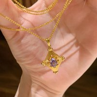 Vintage brushed diamond pendant necklace light luxury charms inlaid purple crystal collar chain banquet jewelry gifts