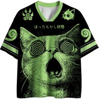 Mysterious Cat Pattern Printed Men's T-shirt Fashionable V-neck 3D Casual Outdoor Sports Adult Children Parent-child T-shirt