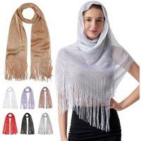 Sunscreen Lace Tassels Silk Scarf Bib Thin Golden Silvery Shiny Scarves Neck Cover Fashion Neck Warmer for Evening Wedding Party
