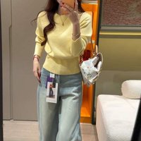 Yellow Knitted Base Layer Sweater Women's Thiened round Ne Inner Wear Top Korean Sle Slim Fit Autumn Winter Clothes