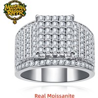 MossanRappr 1.58ct Moissanite Iced Out Men Diamond Ring 14K Gold Plated Vintage Luxury Hip Hop Ring Street Style Jewelry for Men