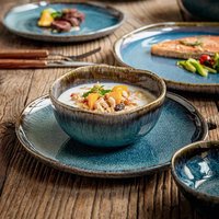 Flame-Killed Blue Ceramic Plate Retro Dessert Snack Plate Steak Plate Thick Soup Bowl Salad Bowl Pasta Bowl Restaurant Tableware
