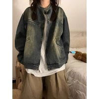 Spring Summer Vintage Washed American High Street Denim Jacket Women's Premium Feel Short Size Early Spring Jacket Ladies Jeans