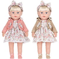 Cute Doll Clothes for 16-18 Inch Baby Doll Knitted Cardigan Floral Dress Set with Headband Socks for 40-45cm Baby Dolls Girls Gi