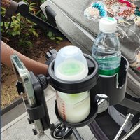 Baby stroller cup holder, universal stroller water bottle holder, 360 ° rotating phone holder, double hole baby stroller storage