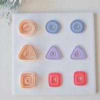 3pcs Geometric Frame Polymer Clay Cutters for Earring & Jewelry Making, Embossed Circle Triangle Square Donut Design Clay Molds