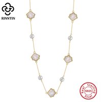 Rinntin 14K Gold Plated Shell Necklace Bracelet Earring with Natural Pearls Real 925 Silver Banquet Choker Chain Jewelry GPN86