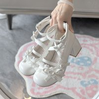 Mary Jane Shoes Cute Bow High Heels 2025 New Lace Square Heel Single Shoes Lolita Leather Shoe Round Toe Buckle Women's Shoes