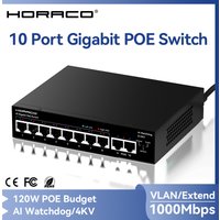 HORACO 8 Port Gigabit POE Switch 1000Mbps Active POE Network Switch for IP Camera,NVR,Surveillance,CCTV,POE Camera