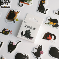 Mr. Paper – autocollants chat noir Kawaii, 46 pièces/boîte, articles de décoration pour manuel de bricolage, autocollants mignons en boîte, papeterie coréenne