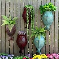 Wall Hanging Fish Flowerpot No-Drill Vintage Wall Mounted Planter Rustic Style Planter Pot Decorative Floral Ware Garden