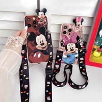 For iPhone 17ProMax 12 13 Mini 6/6Plus 7/7Plus 8/8Plus X/XS/XR/XSMAX SE2/SE3 Disney's Mickey Minnie Protective case with lanyard