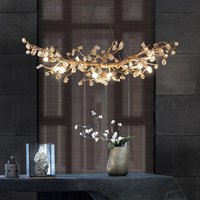 Art Design Copper Chandelier Modern Crystal Stone Plafondlamp Living Decoration Led Dining Room Suspension Luminair Villa Lights