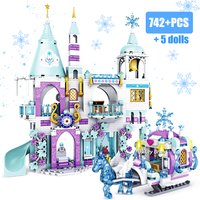 Freunde Prinzessin Luxus Eis Burgen Spielplatz Haus Filme Winter Schnee Pferd Figuren Bausteine Set Spielzeug für Mädchen DIY Geschenk