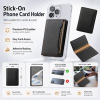 Denior Universal Adhesive Phone Card Holder Wallet, PU Leather Stick On Back Pocket For Credit Card Cash ID Storage