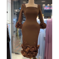 Customized Formal Jersey Pleat Handmade Flower Straight Square Neck Midi Luxury Party Dresses Prom Chinese Style