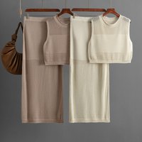 Two Piece Sets For Women Hollow Out Beach Skirts Outfits Knit Tank Tops Skirts with Slit Sexy Long Skirts Sets Women 2 Piece