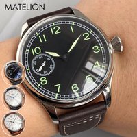 Montre rétro pour hommes asie 6497 mouvement à remontage manuel noir blanc mécanique remontage manuel cristal minéral 44mm dos Transparent