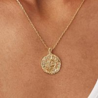 14K Gold Plated Bohemian Stainless Steel Engraved Coin Pendant Necklaces for Women Byzantine Coin Summer Beach Pendants Necklace