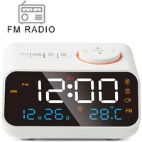 Mordern FM Radio LED Alarm Clock for Bedside Wake Up. Digital Table Calendar with Temperature Thermometer Humidity Hygrometer.