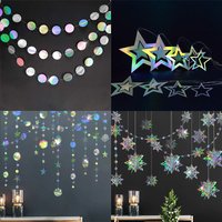 Iridescent Holographic Party Garland, Star Circle Bunting Banner for Birthday Baby Shower Wedding Festival Photo Backdrop Decor