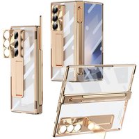 For Samsung Galaxy Z Fold 7 6 5 4 Case Electroplated Hinge Transparent 360 Full Protective Film Bracket Cover For Galaxy Z Fold7