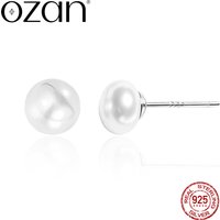 OZAN S925 Sterling Silver White Pink Natural Fresh Water Pearl Earrings Stud Fashion Trendy Women's Jewelry Anniversary Gift