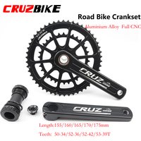 CRUZbike Road Bike Crankset 155/160/165/170/175mm Crank 50-34T/52-36T/53-39T Double Chainring Folding Bicycle Screw BB