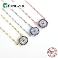 TONGZHE Pure 925 Sterling Silver Necklace Round Evil Eye Necklaces AAA CZ For Women Gift Link Chain Mini Turkey Jewelry