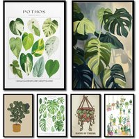 Green Botanical Leaves Canvas Wall Art Houseplants Nature Indoor Home Decor Calming Foliage And Plant Interior Poster