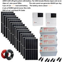 Potovoltaic System Complete 10000W 10KW 220V 110V Solar Panel 500W Off Grid Hybrid Inverter Home Villa Farm 8HP Heater Freezer