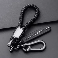 Fashion Men's Car Key Chain Key Ring Female Leather PU Lanyard Pendant Anti-lost Mobile Phone Number Plate Keychain Accessories