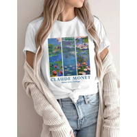 Vintage French Impressionism Art T-Shirt Claude Monet Water Lilies Print Harajuku Aesthetic Loose Top Casual Fashion Clothes