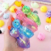 (HefengCL)Glitter Duck TPR Squishy Toy, Soft Stress Relief Squeeze Toy, Random Color, Ideal Party Favors & Classroom Rewards