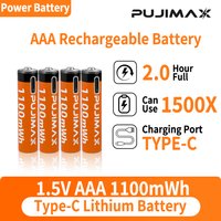 PUJIMAX 1.5V AAA 1100mWh Li-ion Rechargeable Battery High Capacity Lithium Battery USB Type C Li-ion Batteries For Alarm Clock