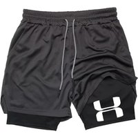 Men's 2-in-1 double-layer running shorts sportswear fast drying double-layer gym fitness pants training jogging underwear