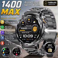 2026 Neue Outdoor-Militär-Smartwatch mit 1400mAh Akku für Herren, IP69K Wasserdicht, LED-Taschenlampe, Herzfrequenz-Sporttracker