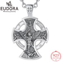 Eudora 925 Sterling Silver Saint Michael Necklace Cross Amulet Pendant Religious Jewelry Personality Vintage Men Jewelry Gifts