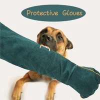 Green Thick Leather Anti-Bite Anti-Scratch Gloves Long Arm Guard Design Safety Handling Gloves for Dogs Cats Reptiles